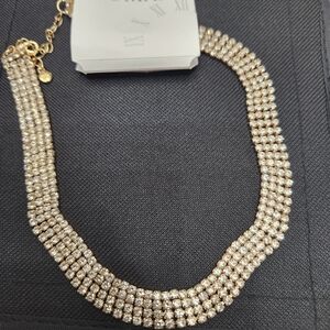 Roman Gold Tone 4row Crystal Necklace